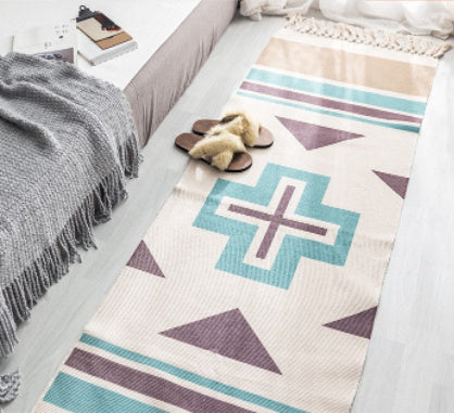 Bohemian Woven Cotton & Linen Area Rug Runner | Geometric Design