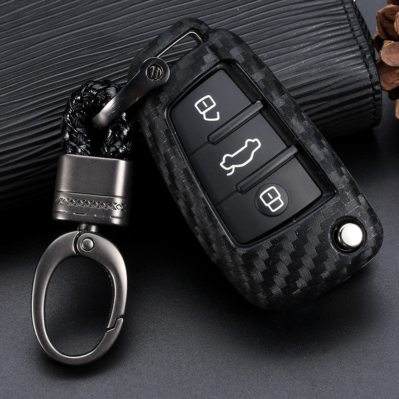 Carbon Fiber Silicone Car Key Case – Protective Shell & Fob Cover
