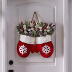 Luminous Christmas Mitten Wreath – Simulated Flower Holiday Door Sign