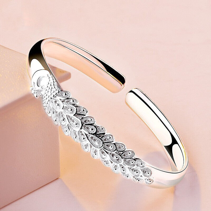 Silver Plated Peacock Cuff Bracelet – Adjustable Fashion Jewelry for Women Main image