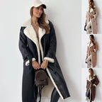 Women's Double Breasted Shearling Trench Coat – Mid-Length Winter Lapel