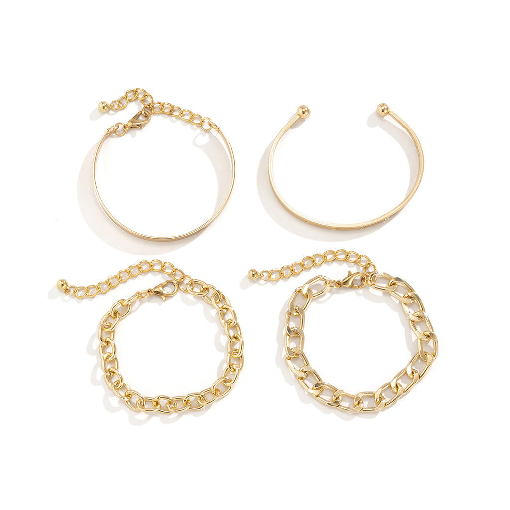 4PC C-Shaped Hollow Chain Bracelet Set – Simple Adjustable Cuff & Bangle