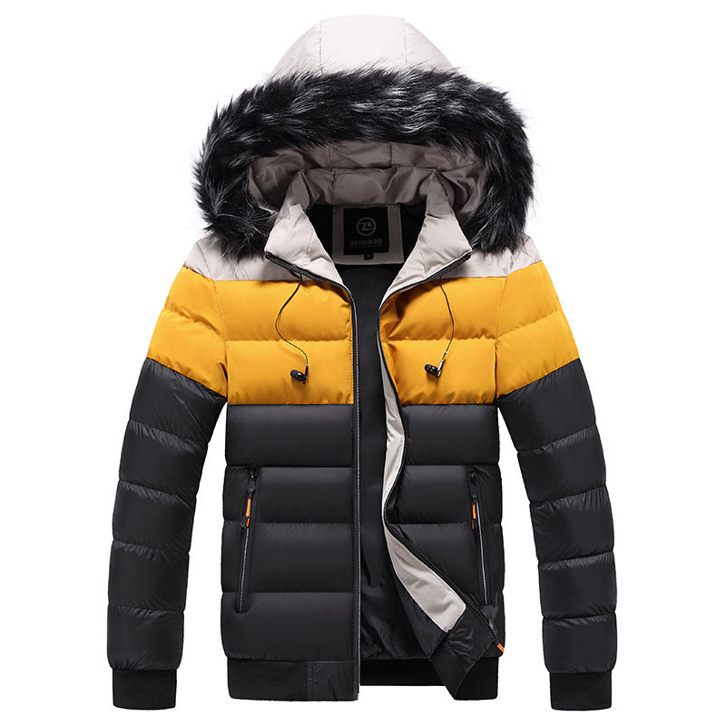Men’s Spliced Down Jacket | Warm Winter Puffer with Color-Block Panels