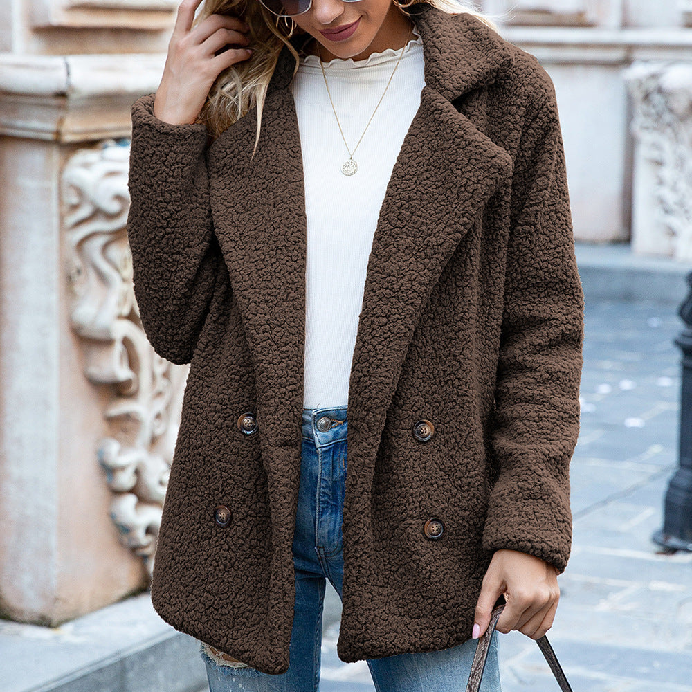 Women’s Fluffy Lapel Coat | Loose Button-Front Winter Cardigan Jacket