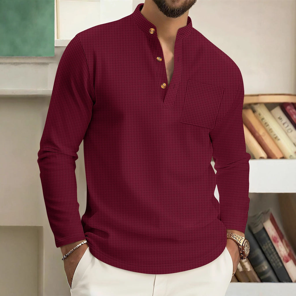 Men's Sophisticated Long Sleeve Casual Shirt – Stand Collar Loose Fit Top