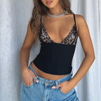 Women's V-neck Lace Camisole Top – Slim Fit Back Zipper Summer Sling