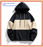 Retro Block Color Hoodie – Men's Loose Fit Polyester Casual Sweatshirt
