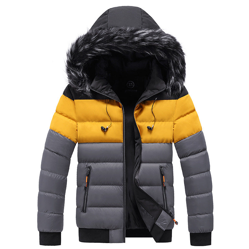 Men’s Spliced Down Jacket | Warm Winter Puffer with Color-Block Panels