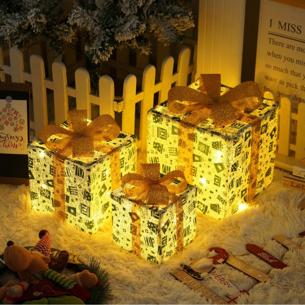 3-Piece LED Christmas Gift Box Set with Remote – Holiday Decor