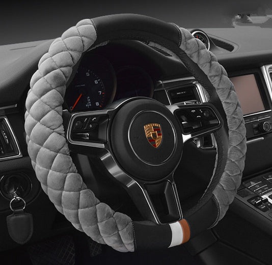 Universal 38 cm Plush Steering Wheel Cover | Winter “Footprint” Car Interior Upgrade