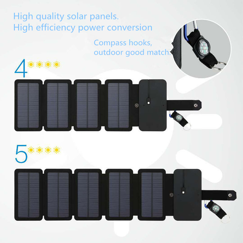 Folding Solar Panel Charger – 5V 2.1A USB Output for Hiking & Camping