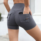 High-Waist Hip-Lifting Shorts with Pockets | Quick-Dry Women’s Fitness Shorts