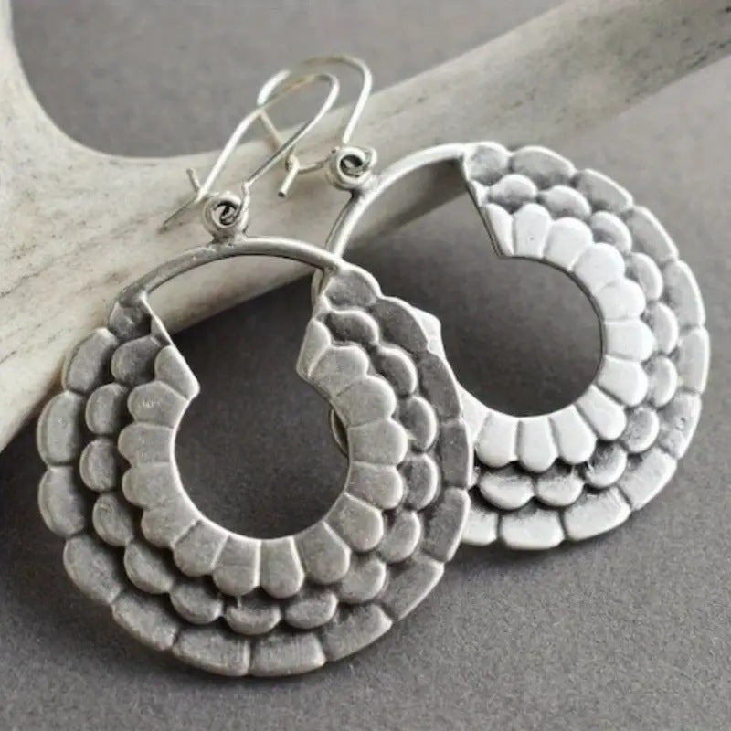 Retro Silver Plated Drop Earrings – Women's Creative Filigree Hoop Style