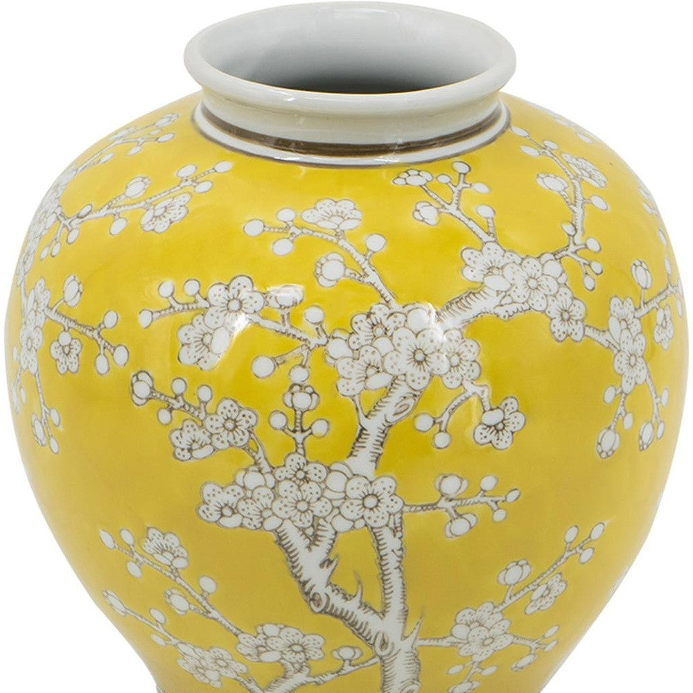 9" Yellow And White Floral Round Porcelain Table Vase-6