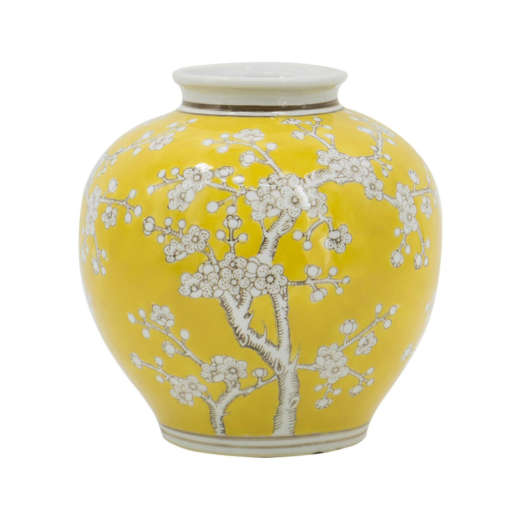 9" Yellow And White Floral Round Porcelain Table Vase-2