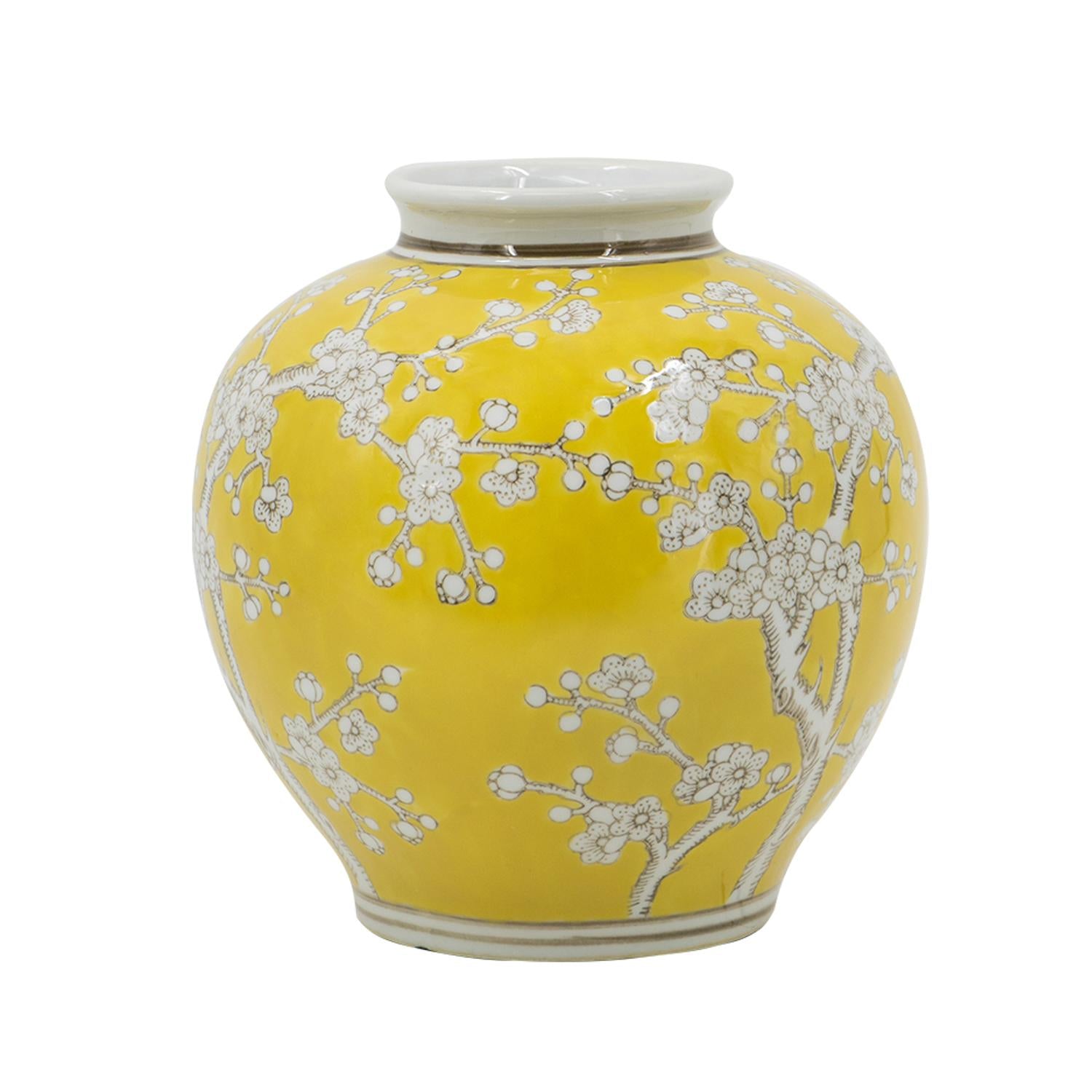 9" Yellow And White Floral Round Porcelain Table Vase-3