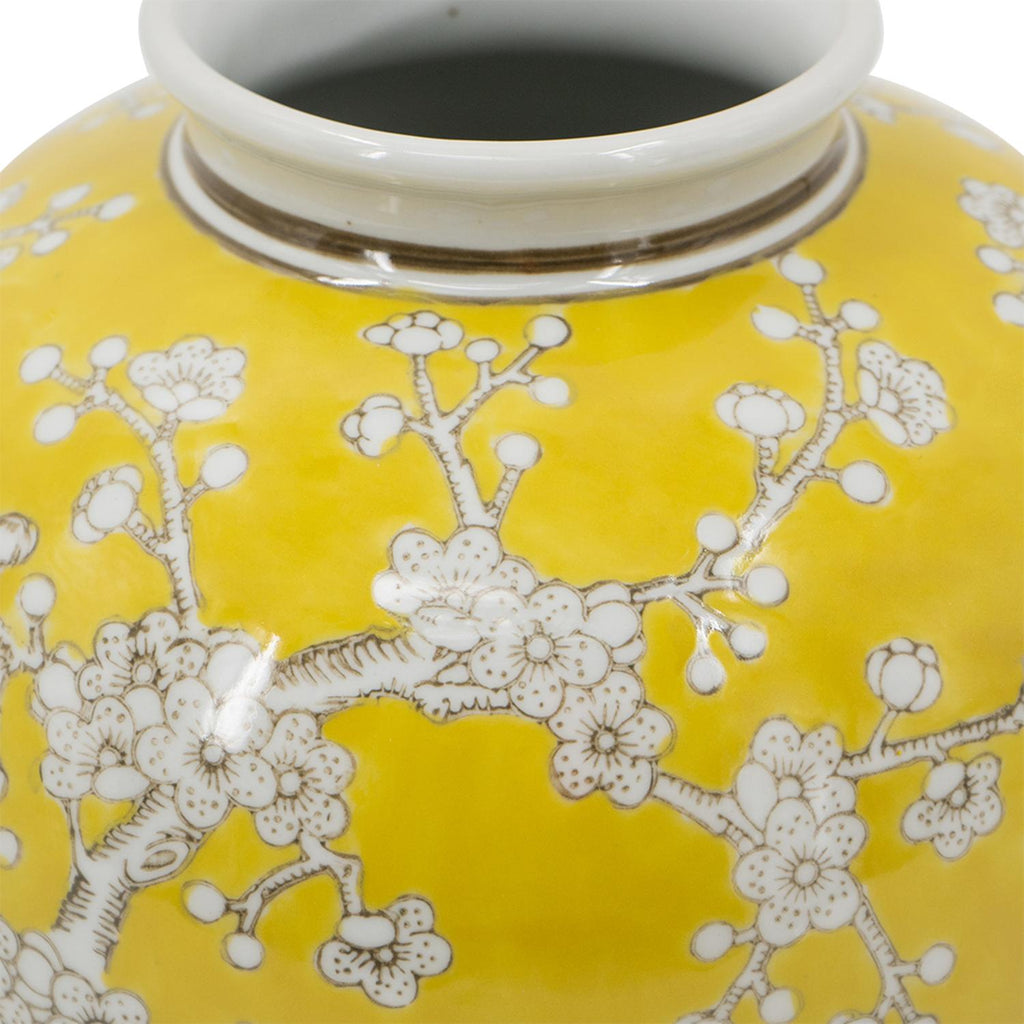 9" Yellow And White Floral Round Porcelain Table Vase-4