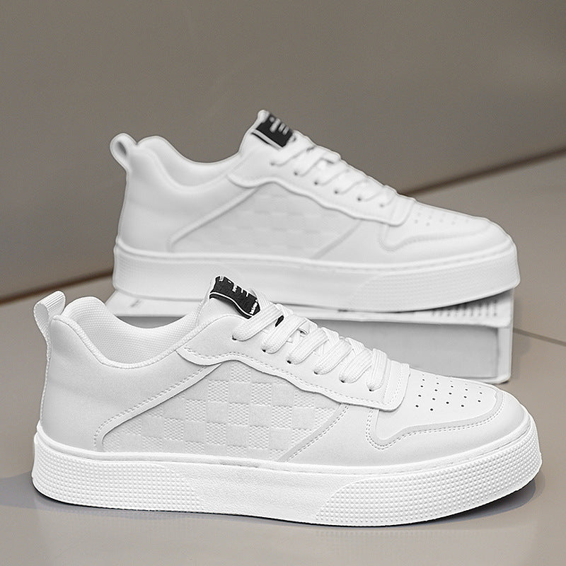 Men's Casual Lace-Up Sneakers – Breathable Plaid Faux Leather Flats Shoe