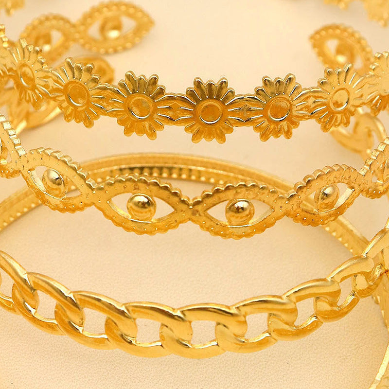 4PC Stackable Chain Bracelet Set – Gold Plated Flower & Leaf Cuff Jewelry Secondary image