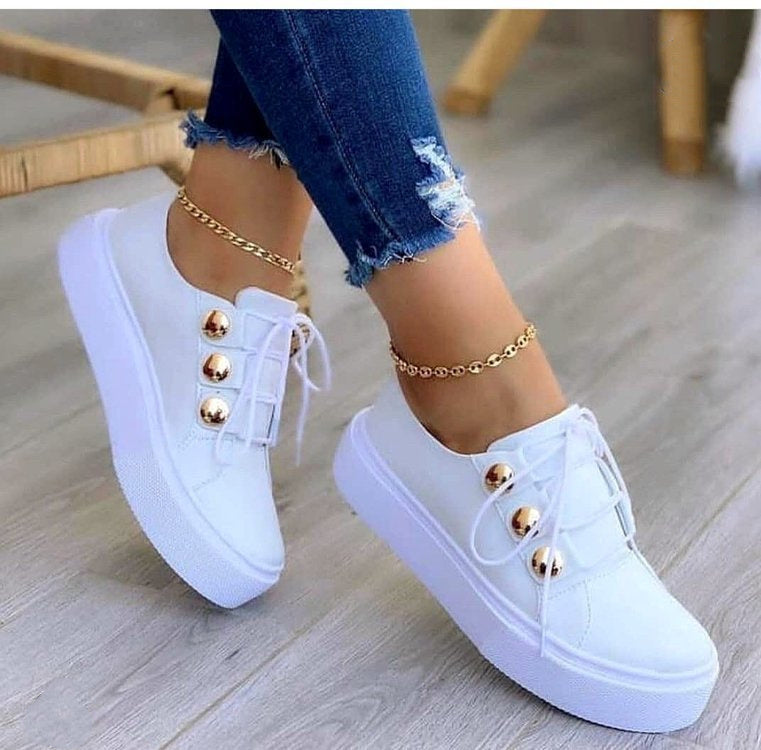 Women’s Lace-Up Rivet Flats | Casual Low-Top Sneakers