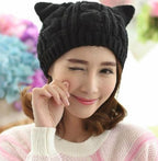 Handmade Knitted Cat Ear Beanie – Winter Warm Unisex Knit Cap