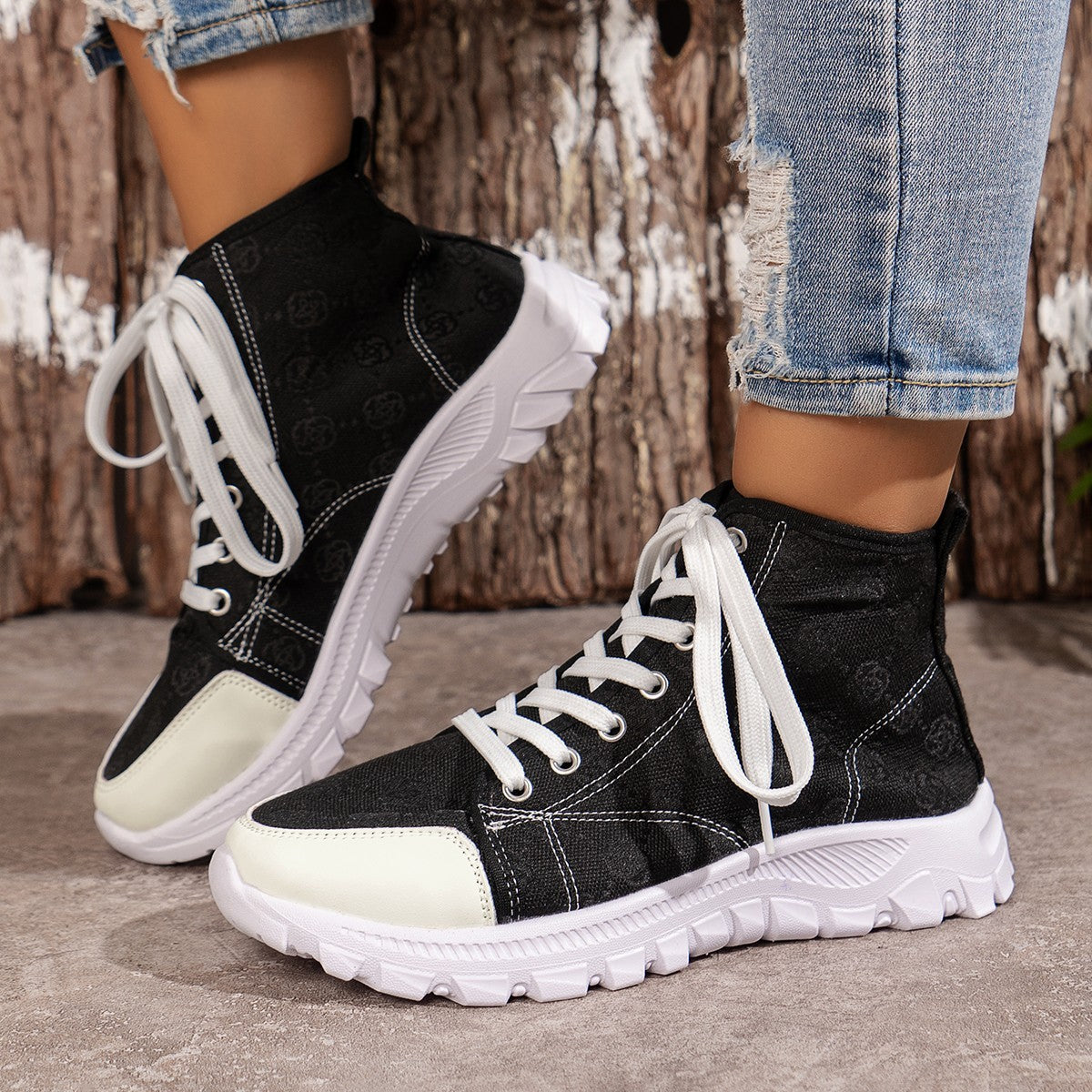 Women’s Rose-Print Lace-Up Boots | Casual Canvas Short Boot with Breathable Design