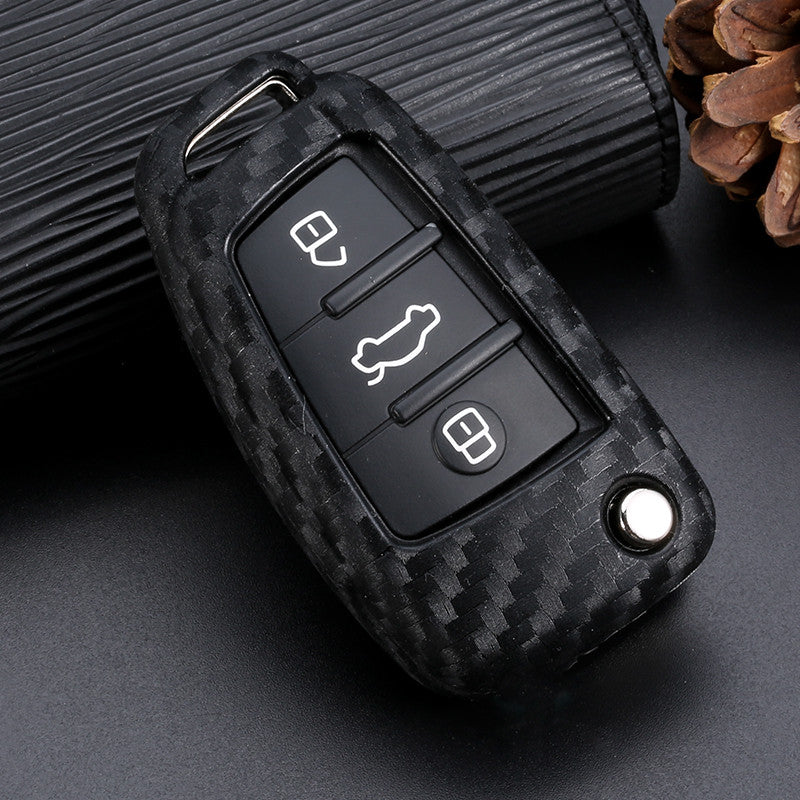 Carbon Fiber Silicone Car Key Case – Protective Shell & Fob Cover
