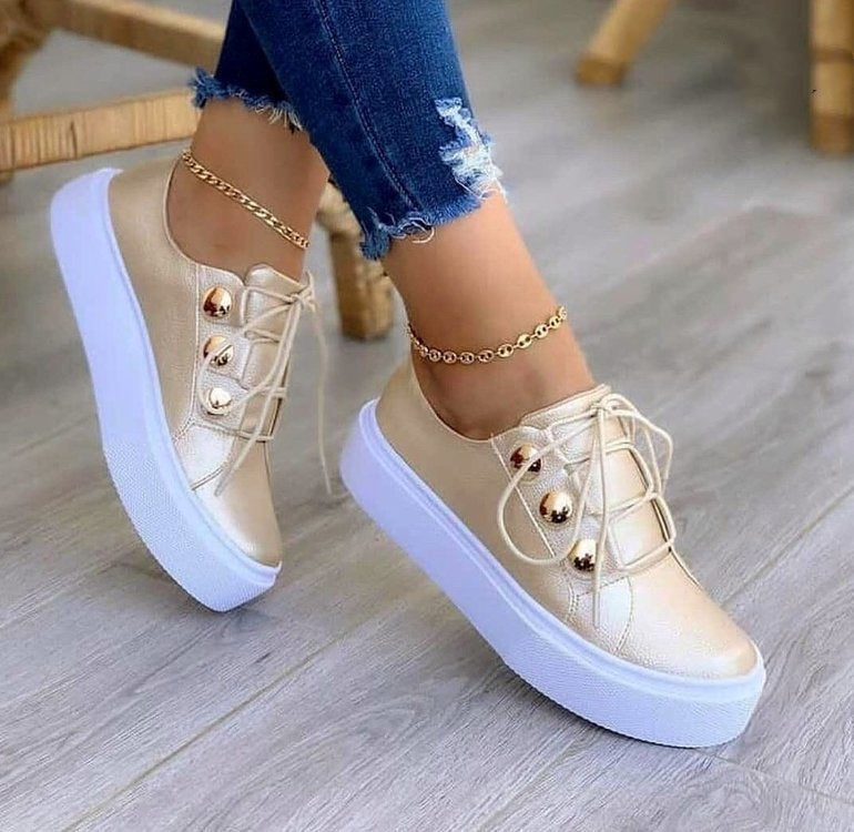 Women’s Lace-Up Rivet Flats | Casual Low-Top Sneakers