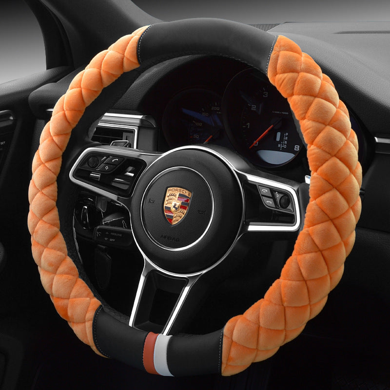 Universal 38 cm Plush Steering Wheel Cover | Winter “Footprint” Car Interior Upgrade