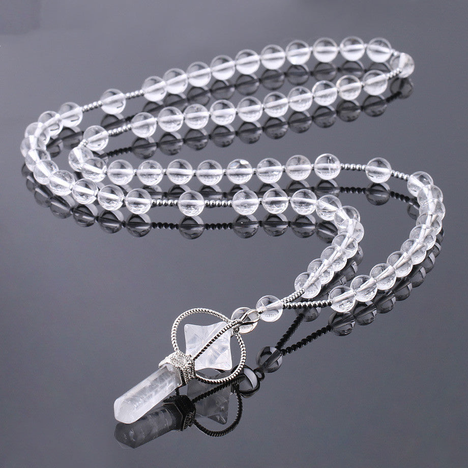 Natural Stone Crystal Column Pendant Necklace – Beaded Healing Gemstone Jewelry