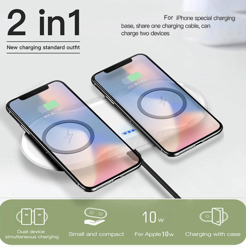 Wireless Dual Mobile Phone Charger – 10W Fast Charging Pad (Qi Compatible)