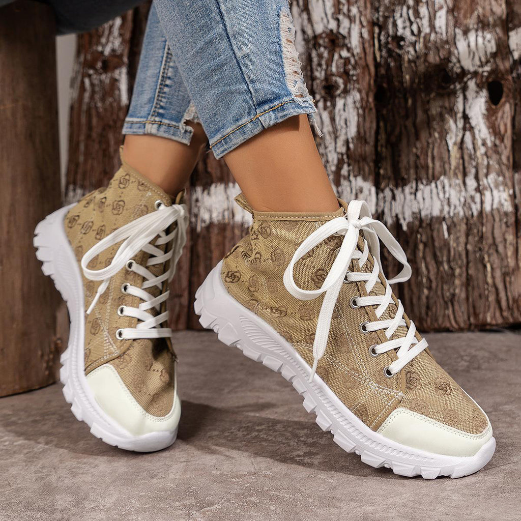 Women’s Rose-Print Lace-Up Boots | Casual Canvas Short Boot with Breathable Design