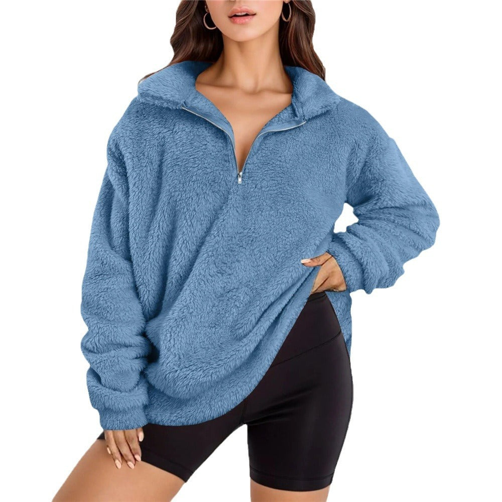 Thick Velvet Fleece Lined Tunic Sweatshirt – Loose Fit Women