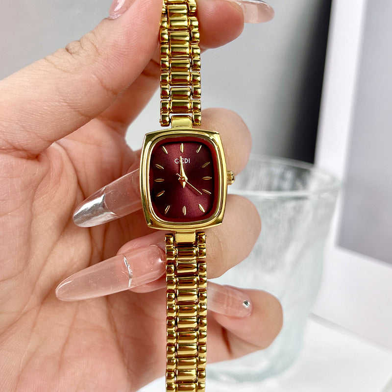 Niche Small Gold Dress Watch – Women's Rectangular Vintage Quartz