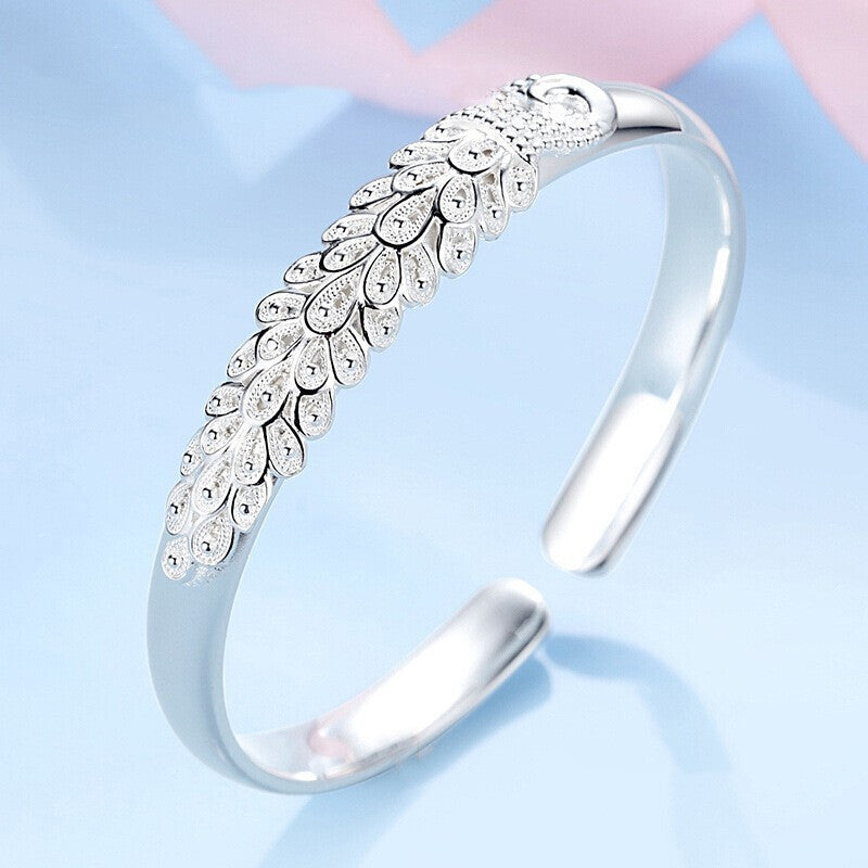 Silver Plated Peacock Cuff Bracelet – Adjustable Fashion Jewelry for Women