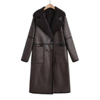 Women's Double Breasted Shearling Trench Coat – Mid-Length Winter Lapel