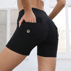 High-Waist Hip-Lifting Shorts with Pockets | Quick-Dry Women’s Fitness Shorts