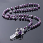 Natural Stone Crystal Column Pendant Necklace – Beaded Healing Gemstone Jewelry
