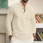 Men's Sophisticated Long Sleeve Casual Shirt – Stand Collar Loose Fit Top