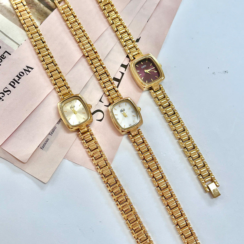 Niche Small Gold Dress Watch – Women's Rectangular Vintage Quartz