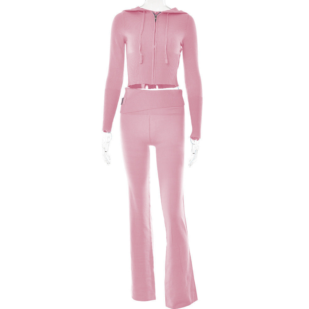 Zip Hoodie & High-Waist Pants Set | Women’s Casual Lounge Tracksuit