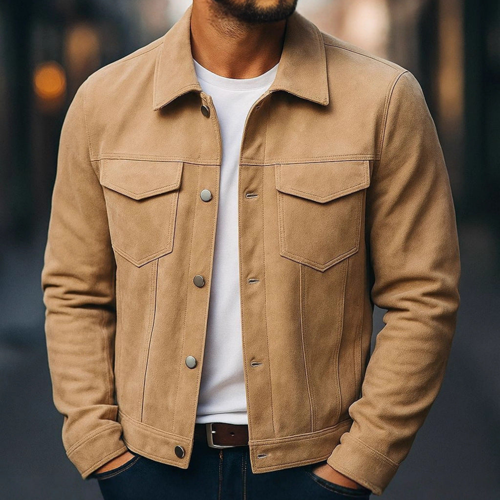 Men’s Deer-Suede Lapel Work Jacket | Winter Outerwear with Classic Style