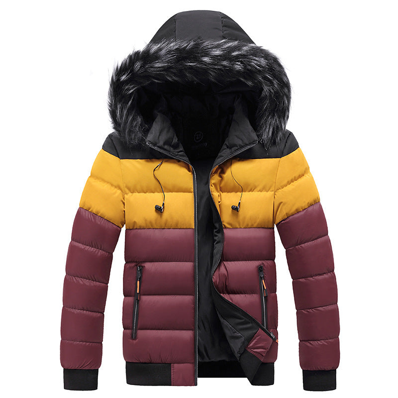 Men’s Spliced Down Jacket | Warm Winter Puffer with Color-Block Panels