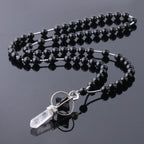Natural Stone Crystal Column Pendant Necklace – Beaded Healing Gemstone Jewelry