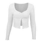 Long Sleeve Ribbed Crop Cardigan Top – Women's Sexy Button Knit Shirt