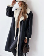Women's Double Breasted Shearling Trench Coat – Mid-Length Winter Lapel