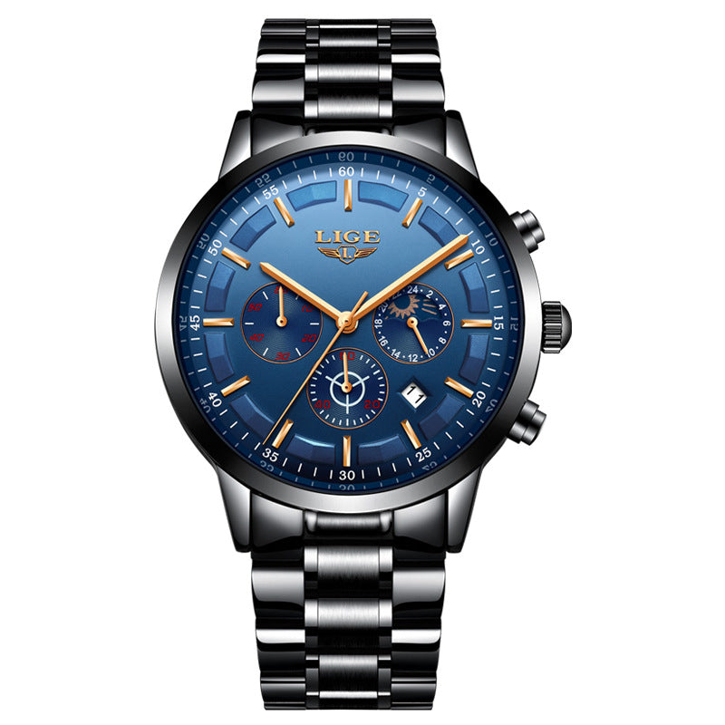 Men's Waterproof Quartz Sports Watch – Chronograph Moon Phase Business Style
