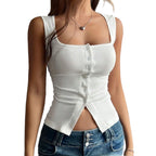 Slim-Fit Button Split Vest | Women's Stylish Sleeveless Top