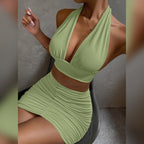 2-Piece Halter Lace-Up Set | Crop Top + Pleated Mini Skirt
