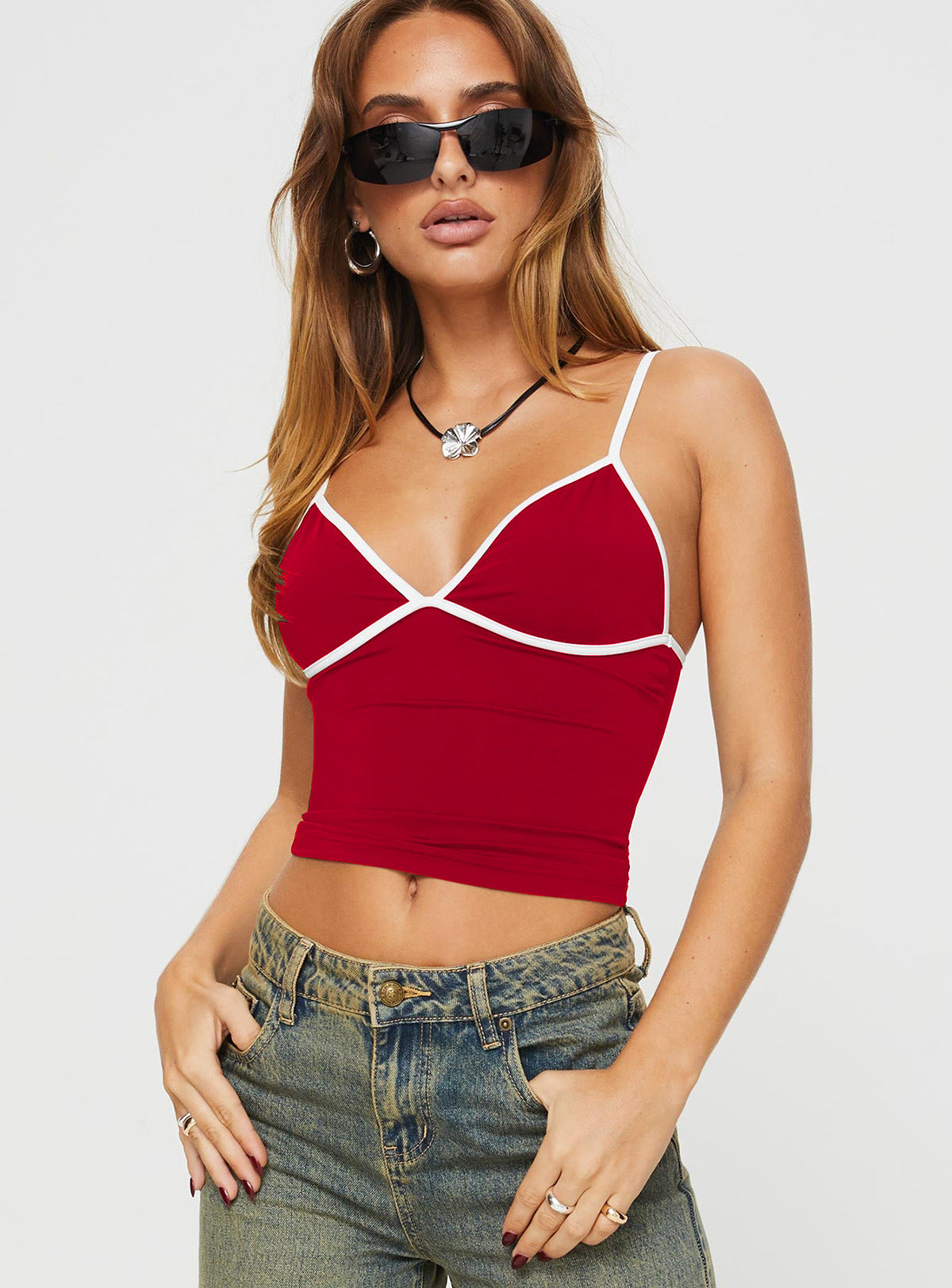 Mid-Length Slim Fit Cami Top – Women's Splicing Sling Streetwear